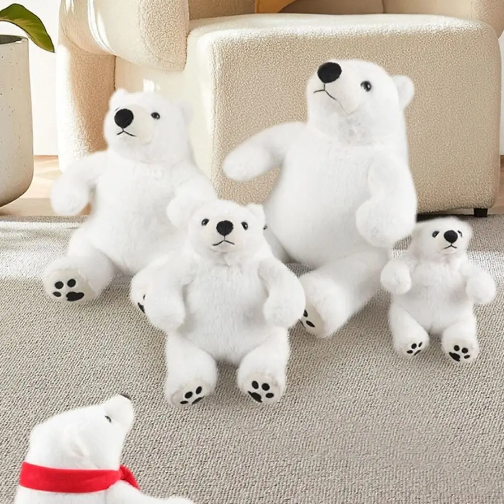 

Big Feet Sitting Polar Bear Plush Toy Scarf Round Belly Stuffed Polar Bear Doll Soft Collection Animal Plush Doll Kid Gift