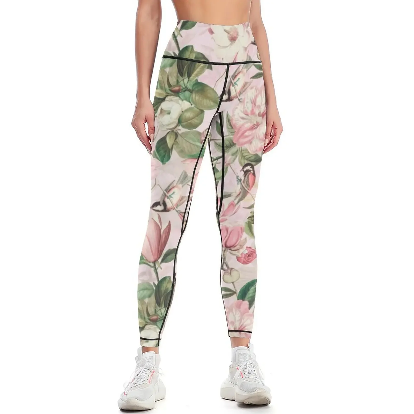 

UtART - Vintage Peonies Spring Flower Pattern Pink Sepia Leggings harem pants workout clothes for for fitness Womens Leggings
