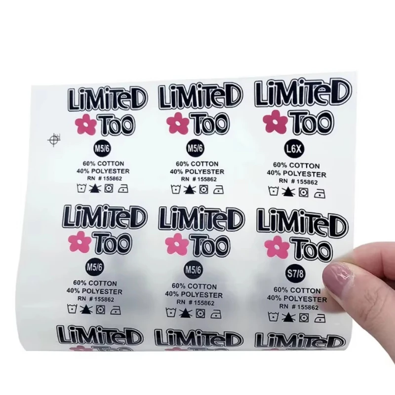 

Custom DTF Sticker Washable Tagless Care Label Iron on Garment Tag Heat Transfer Main Label Custom Logo