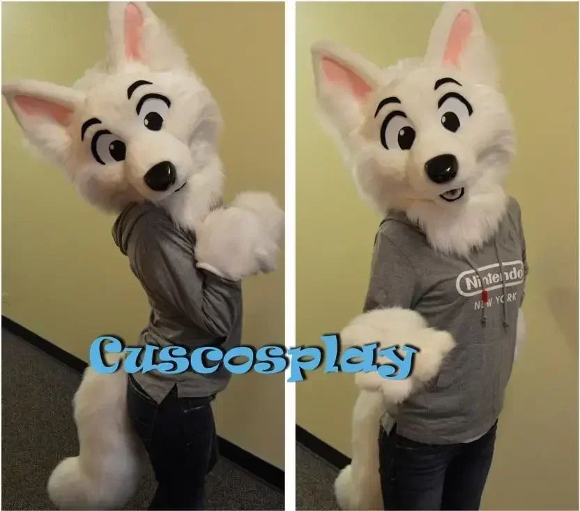 

Husky Fursuit Head Tail Gloves Suit Mascot Costume Plush Adult Size Cartoon Fancy Dress Costume for Halloween Party Event