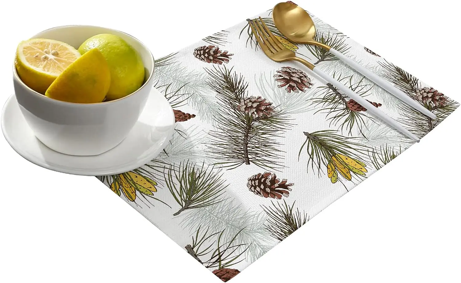 Placemats Set of 4 Christmas Pine Nuts and Pine Cones Place Mats Heat and Stain Resistant Table Mats Washable Placemats 12x18in