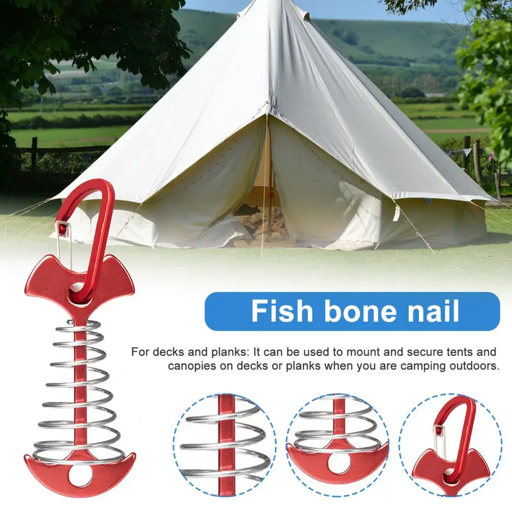 

Deck-Anchor Pegs with Carabiners Tent Rope Tensioner Aluminum Deck Tie Down Spring Tent Stakes Outdoor Camping Fishbone Tent Peg