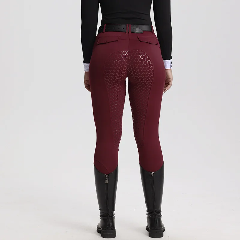 High Waist Horse Riding Pants Full-seat  Silicone Grip Equestrian Pants for Women Men Breathable Slim Fit Breeches with Pockets