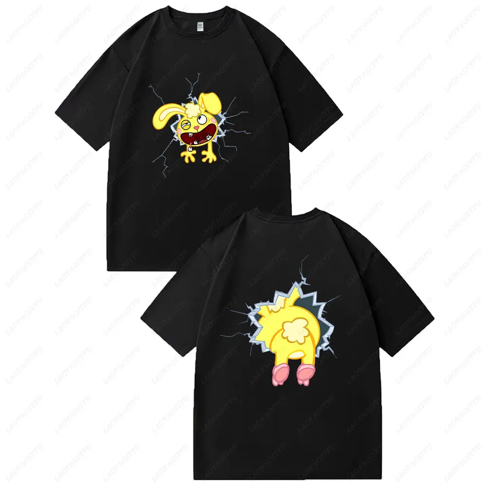 Kawaii Fun Animated Graphic T-shirt Hug Happy Tree Friends Neutral T-shirt Printed Short Sleeve Couple Single Item Men Women Tee