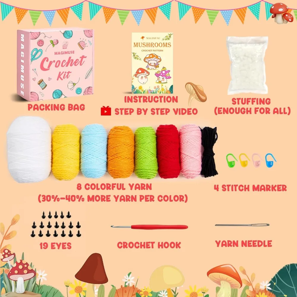 مجموعة كروشيه للمبتدئين، مجموعات كروشيه للبالغين أميجورومي كرافت الحياكة مجموعات كروشيه مع توت فيديو خطوة بخطوة #6