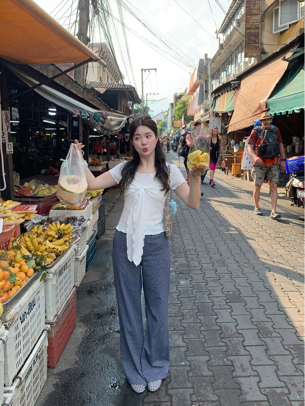 

Синие брюки с высокой талией и широкими штанинами в корейском стиле, универсальные повседневные брюки в клетку для женщин