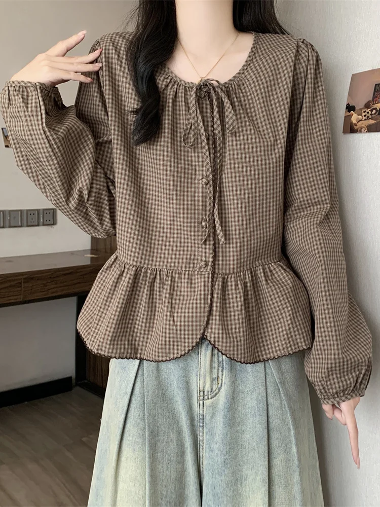 Unique Super beau k bleu Plaid Long Sve irt automne 2025 nouveau grande taille femmes Faionable pleine Figure haut