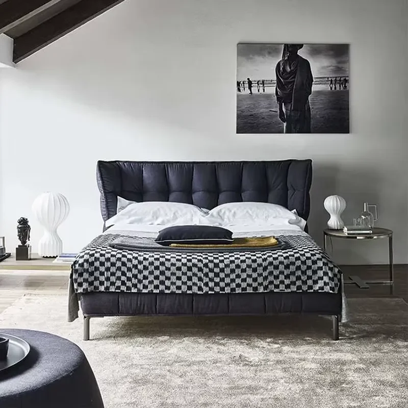 For Villa and Hotel Italy Design Modern king Size Bed Frame 1.8m Home Furniture Fabric High Headboard Bedroom Sets
