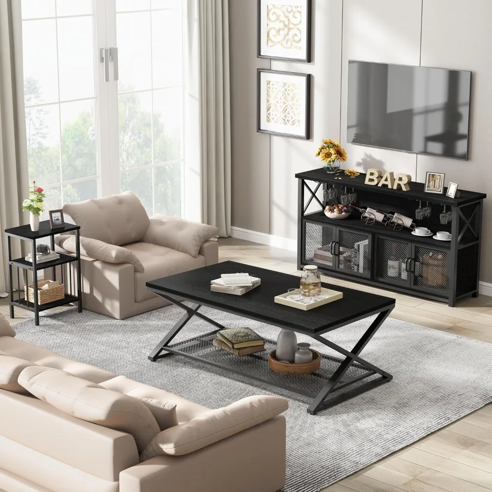 Gabinete de barra de café negro, gabinete de licores moderno para licores y vasos, aparador de cocina, gabinete de Buffet con estante para vino