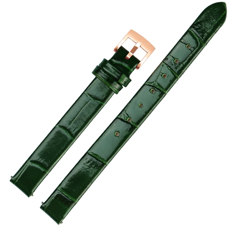أربطة ساعات جلد أصلية للنساء ، لولا ذهبي وردي ، ستانلس ستيل ، المفاجئة المزدوجة ، سوار أخضر ، حجم صغير ، 10 مللي متر
