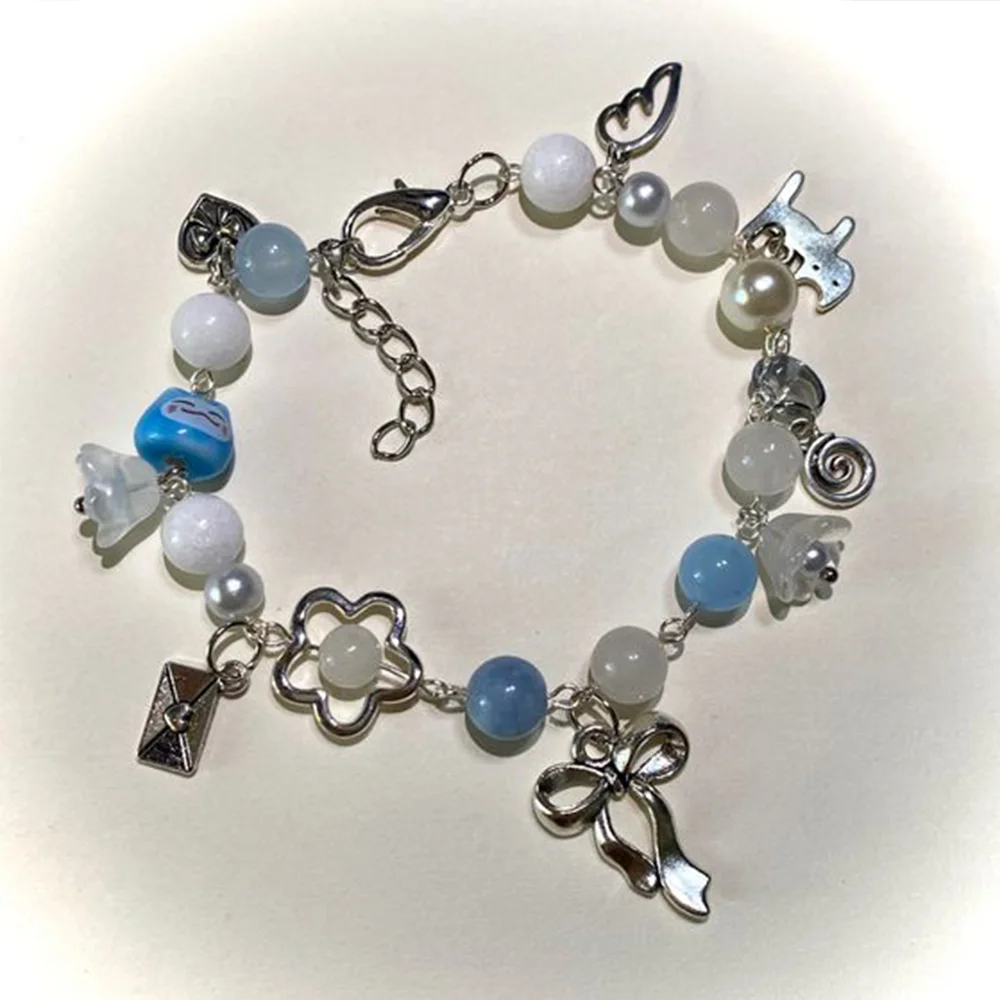 

1pc Exquisite Butterfly Flower Plant Envelope Wing Heart Fashion Metal Blue Color Bracelet Woman Party Gift