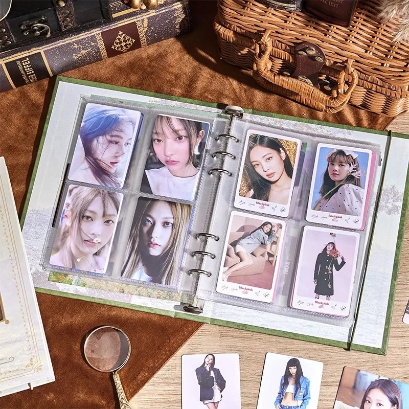 Aesthetic Vintage A5 Card Album, Hollow-Out Cover 4 Pocket Photo Binder for K-Pop POP Fans, Trading Cards & Polaroid Collection