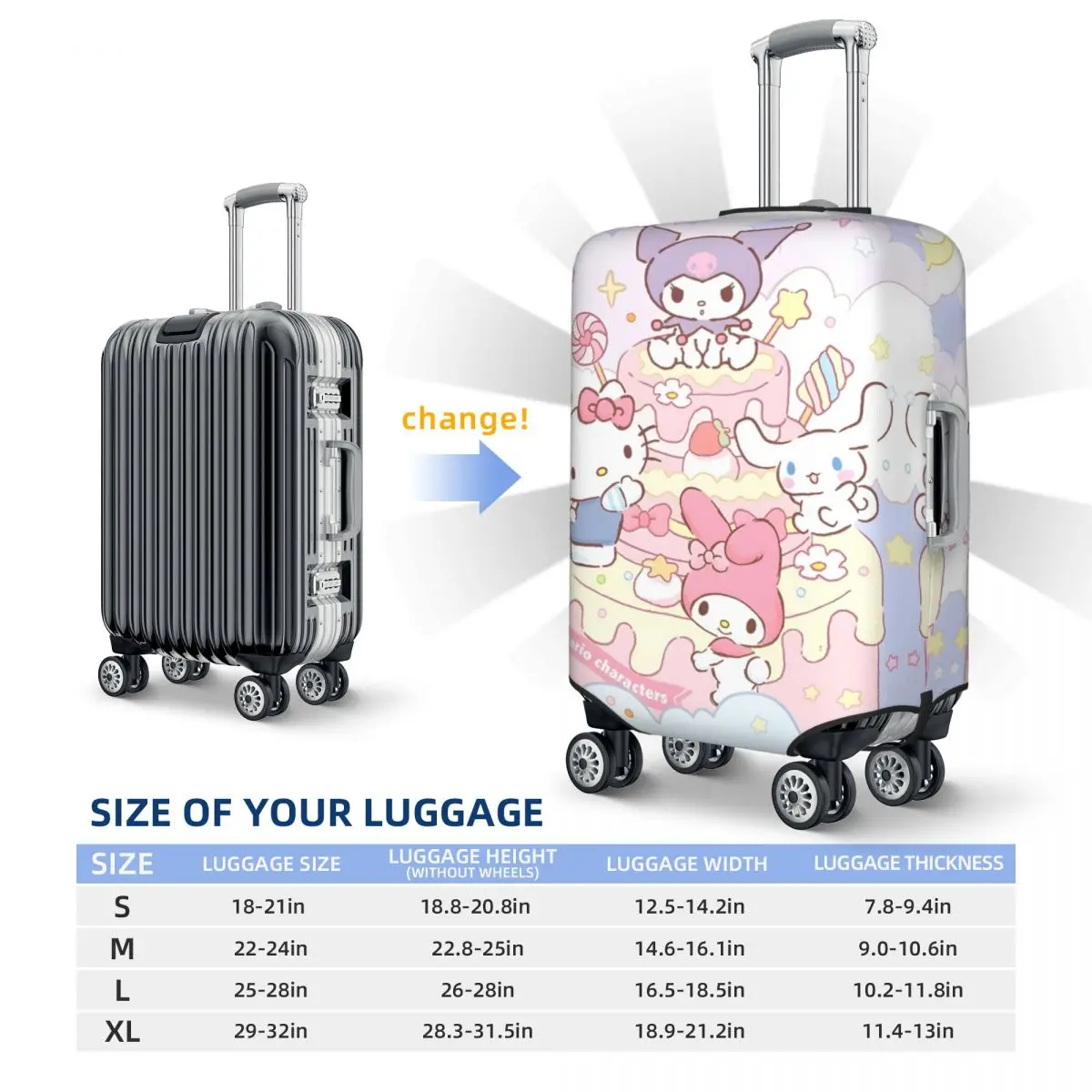 Sanrio Hello Kitty Cinnamoroll Kuromi valigia Cover Cartoon Anime Travel Holiday Fun bagaglio Case Protector