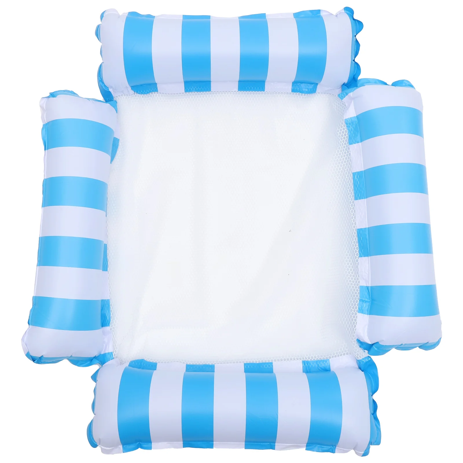 

Inflatable Floating Bed Hammock Pool Drifting Mesh 4 Tubes Light Blue Striped Folding PVC Nylon 220 Pounds Capacity