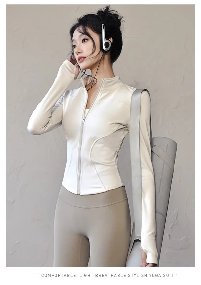 GC 2026 New Women Slim Fit Yoga Outerwear, Stand Collar Quick Dry Jacket for Outdoor Sports Running Workout