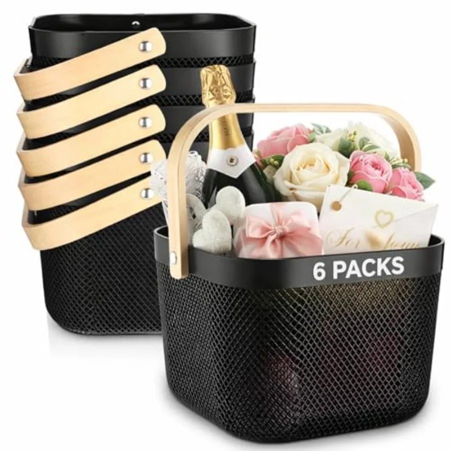 

6 Pcs Plastic Mesh Storage Basket with Handle 9.8 x 10.2 x 7.1 Inch Garden Harvest Storage Basket Multi Functional Hanging Orga