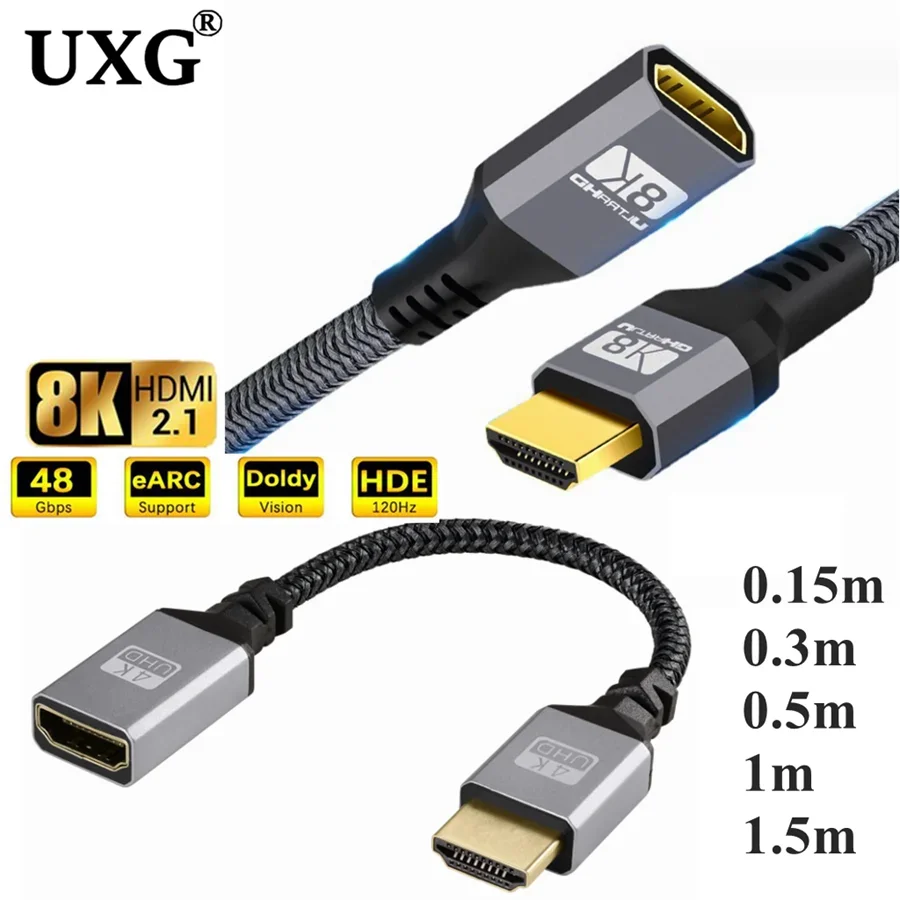 8K HDMI Extension Cable Male To Female 1.5M/2M/3M HDMI 4K 3D 2.1v 1.4v HDMI Extended Cable For HD TV LCD Laptop PS3 Projector