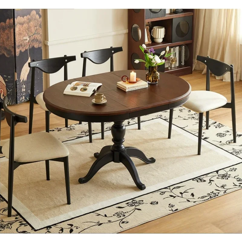 The newly designed expandable French red oak dining table is suitable for 6 types of household furniture