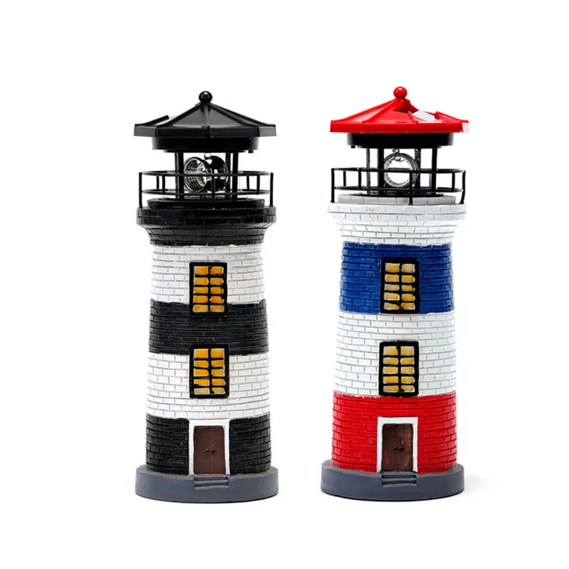 Solar Rotating Lighthouse Outdoor Courtyard Ornament Garden Lawn Decoration LED Lighthouse Resin Ornament