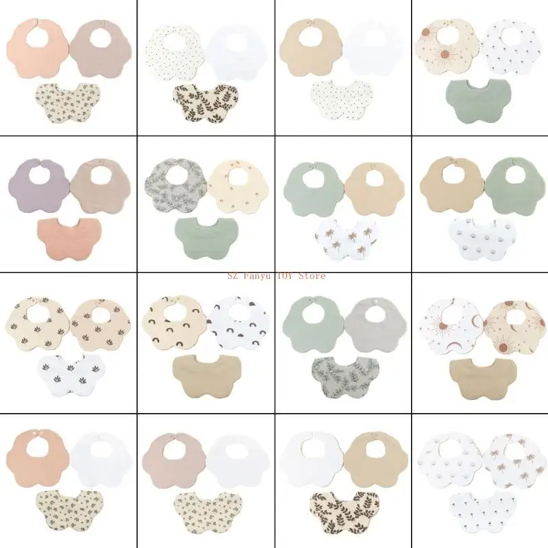 

96GC 3pcs Printed Baby Bibs Cotton Infant Bandana Scarf Breathable Teething Bib Saliva Towel for Feeding & Drool Protections