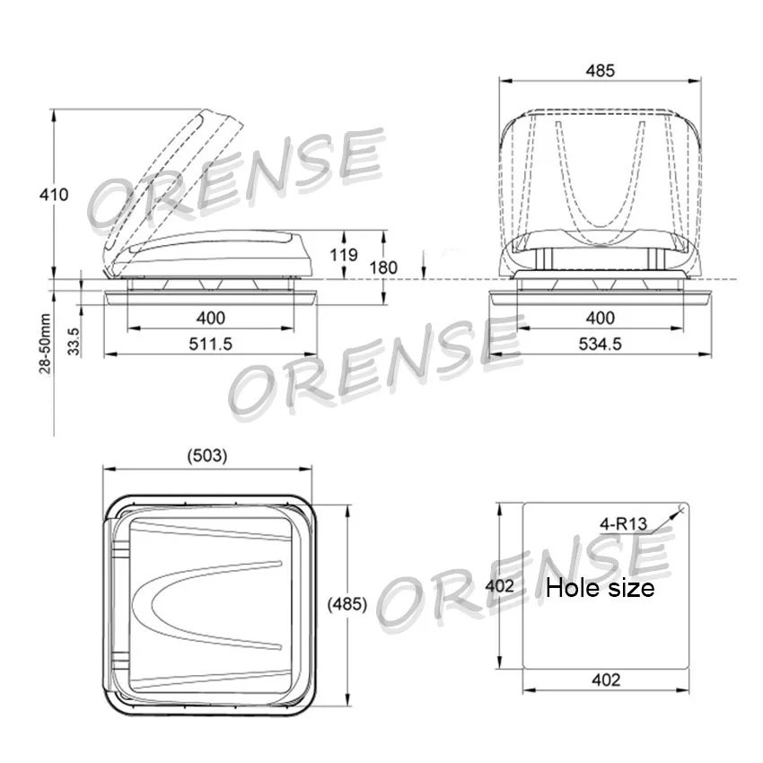 RV Dak Raamventilatie 402mm Lengte 402mm Breedte Met Insectenbestendig Netto Zonnescherm Voor RV Caravan Camper Zonwering Scherm Venster