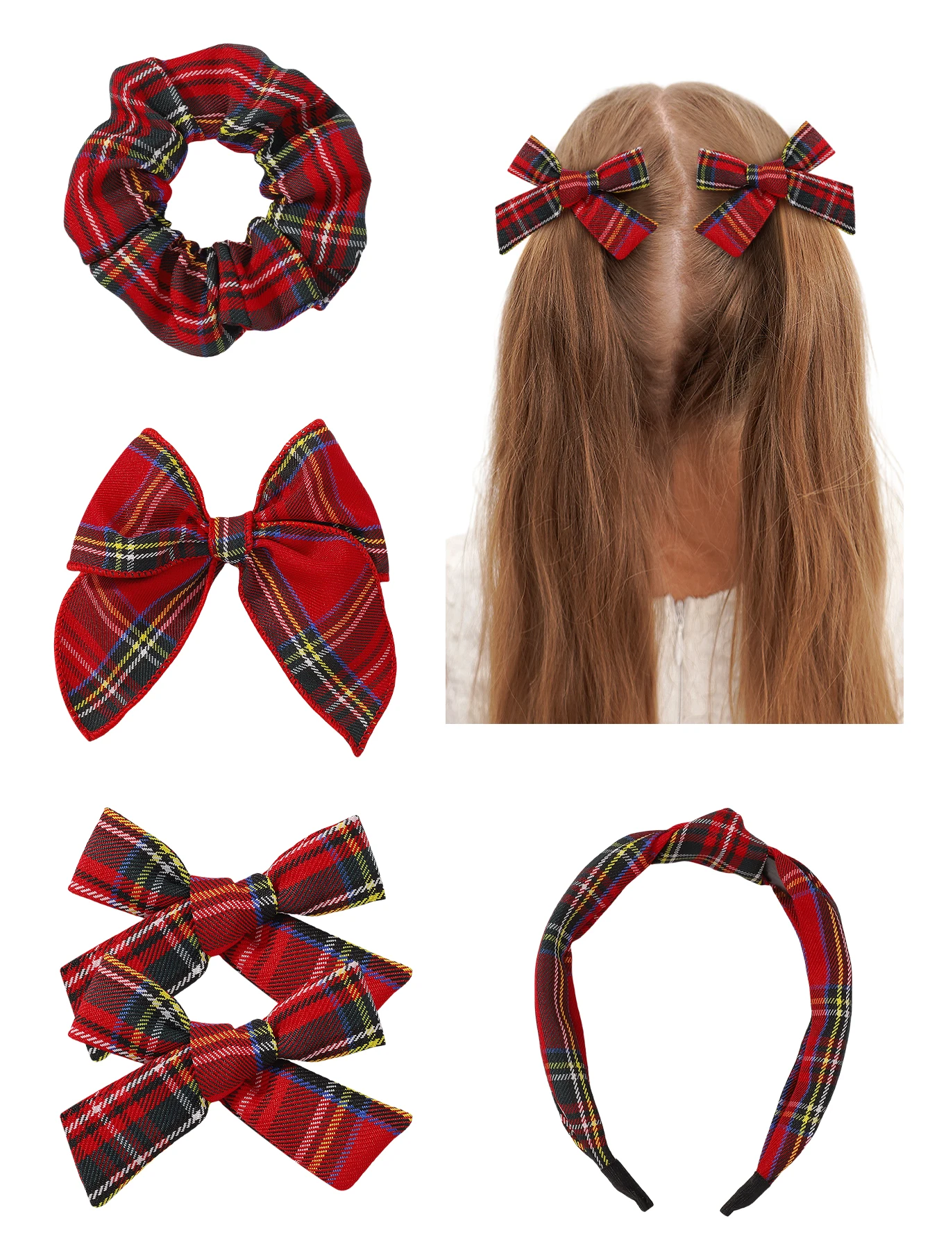 

5pcs Baby Girls Christmas Stripe Bow Hair Accessories Set Vintage Wide Edge Hairband & Clips Winter Festive Hair Accessories