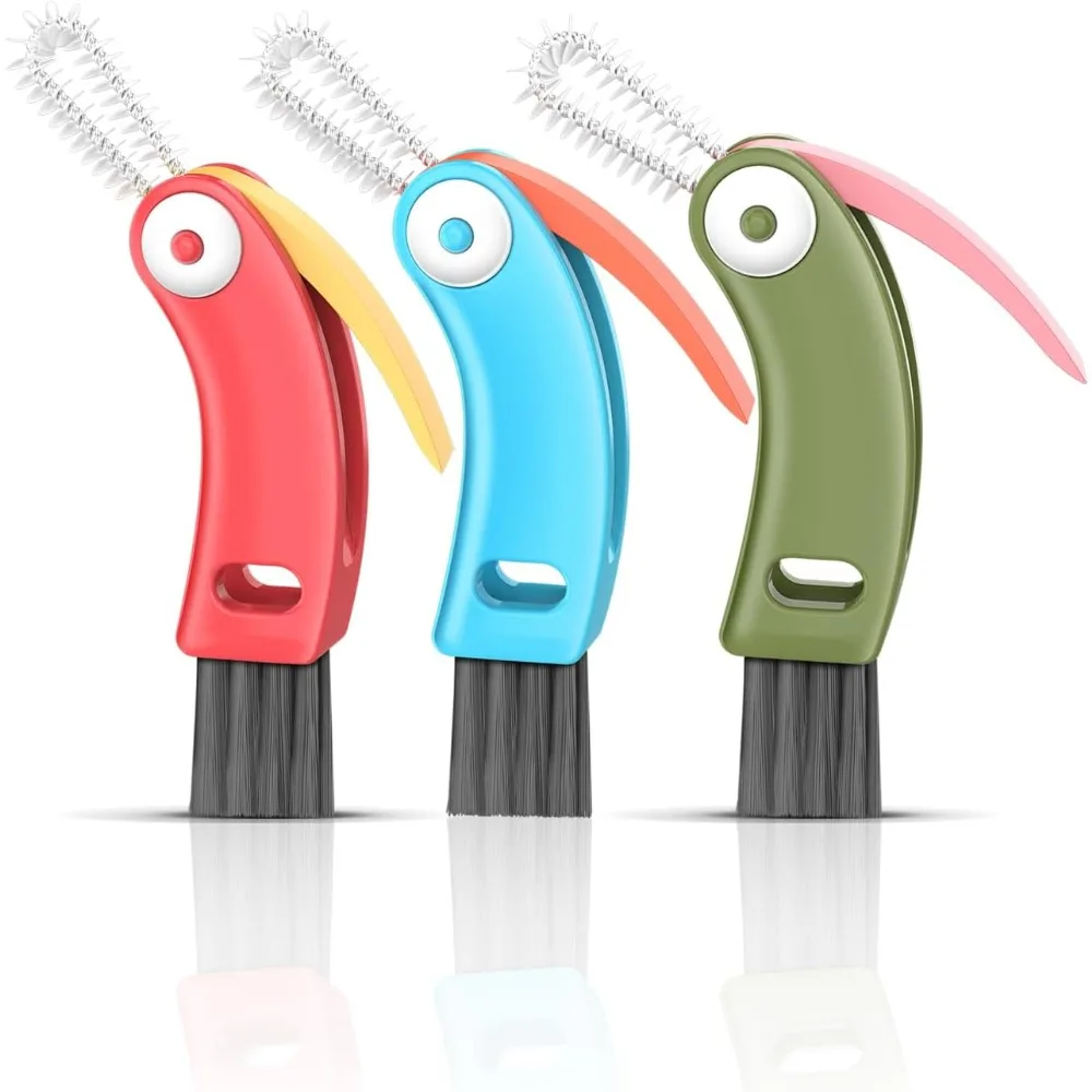 

3 шт. 3-в-1 щетка для чистки крышек в форме птицы – средство для чистки зазоров/уплотнений/рота для бутылок, кружек, дорожных чашек (разноцветное)