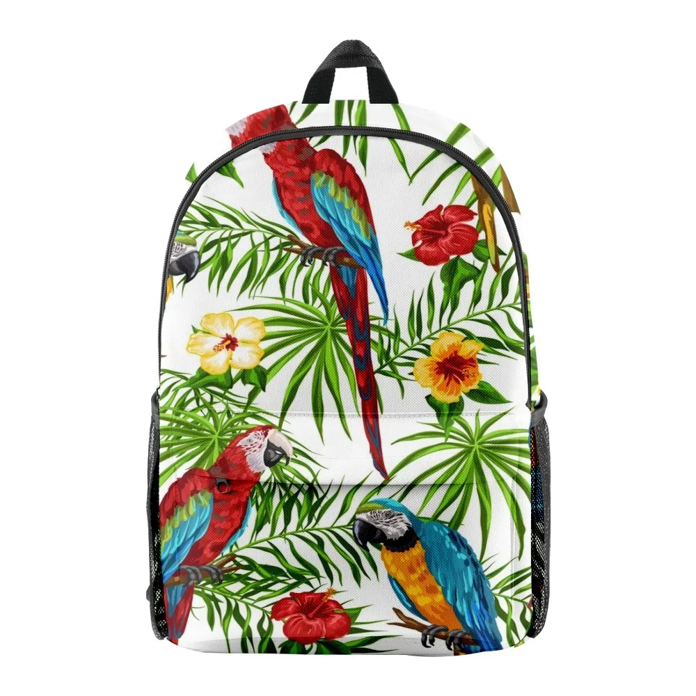 

Cartoon Kpop Youthful School Bags Unisex Flower Bird Parrot Travel Bags 3D Print Oxford Waterproof Notebook Shoulder Backpacks