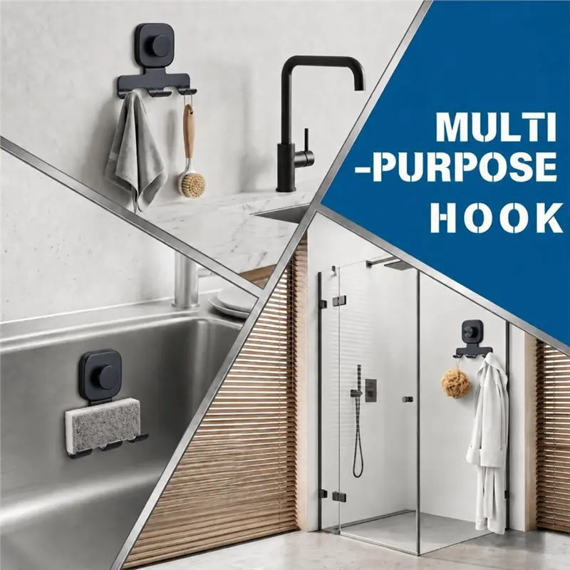DTEN-For Shaver/Loofah Towel Holders-Suction Cup Stainless Steel Shower Hook, No-Drill Design Holds 15Lbs Razor