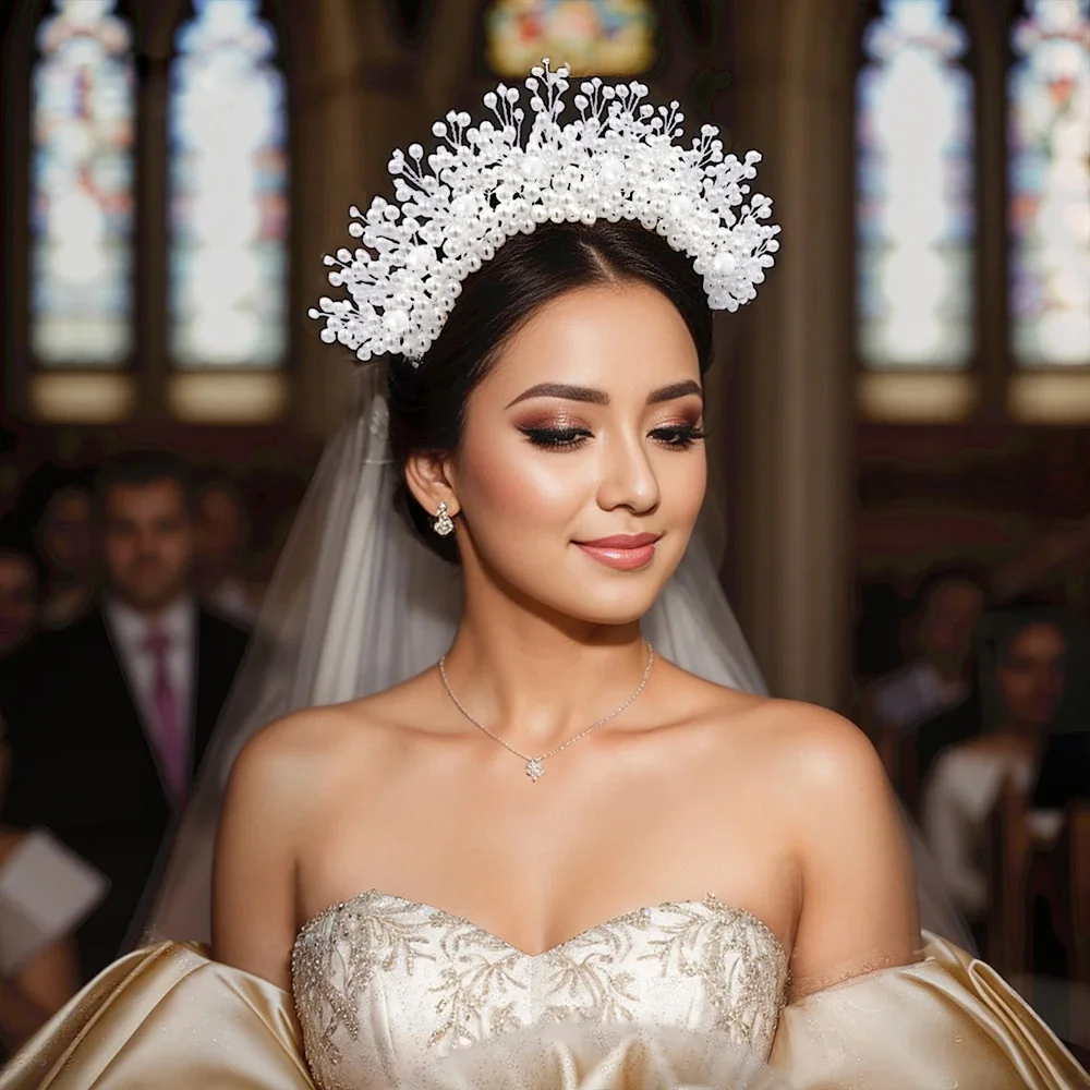 Hochzeit weiße Perlen Krone Braut Perlen Stirnband Frau Schmuck Haarschmuck klassische Tiaras Mädchen Geburtstag Braut als Geschenk