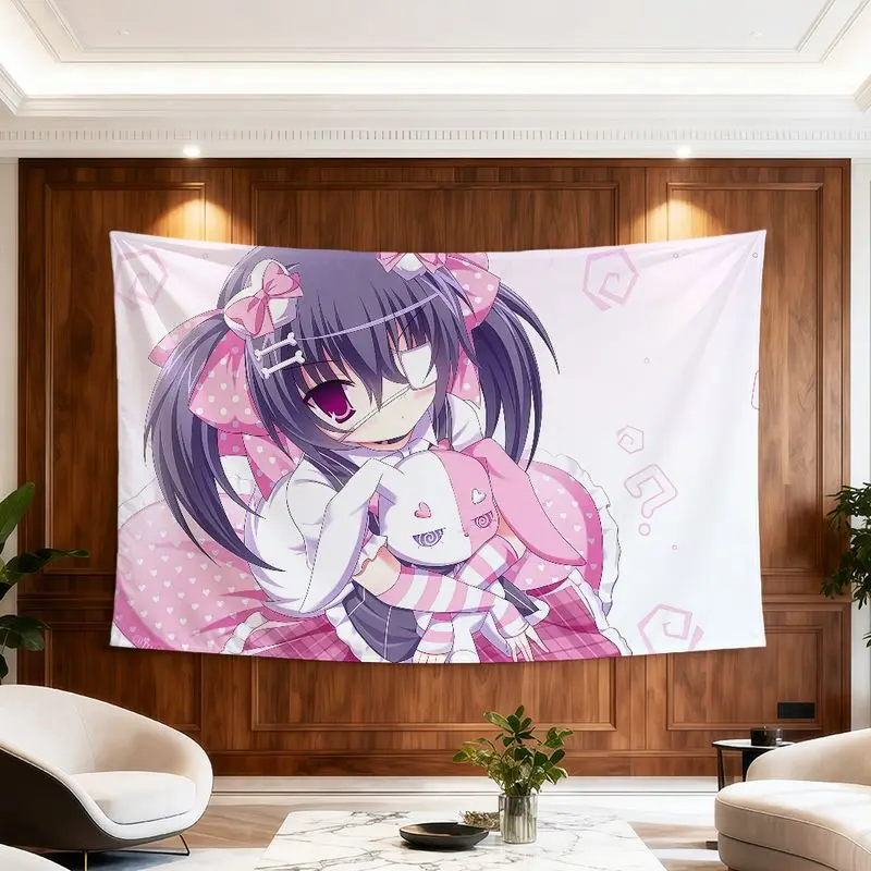 VIKAMA Pink Wave Blink Girl Tapestry Cute Manga Art Wall Hanging Living Room Sofa Background Wall Room Decoration