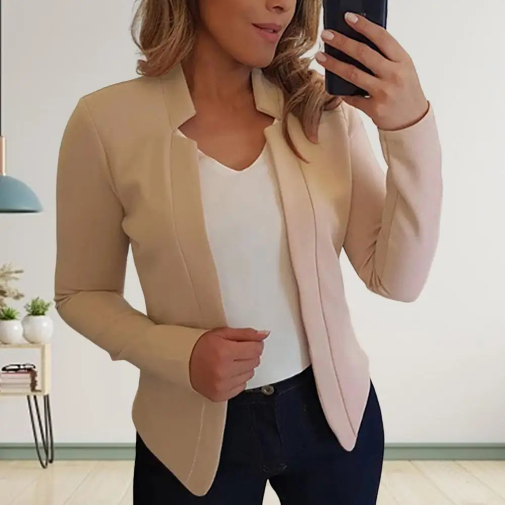 Cardigan aberto de ponto fino para mulheres, blazer com gola entalhada, casaco chique, roupas de negócios, roupas de deslocamento, plus size, estilo OL, primavera