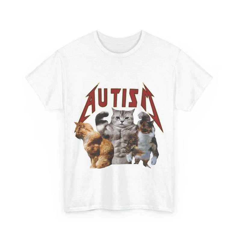 Muscle Cats Autism Heavy Metal T-shirt Oversized Unisex Cotton Streetwear Trendy Casual Loose Vintage Loose Short Sleeves soft