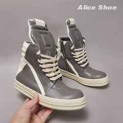 Brand Men Ankle Boot Casual Leather High Top Women Sneaker Grey Geobasket Flat Luxury Premium Designer Thick-sole Flat Shoe