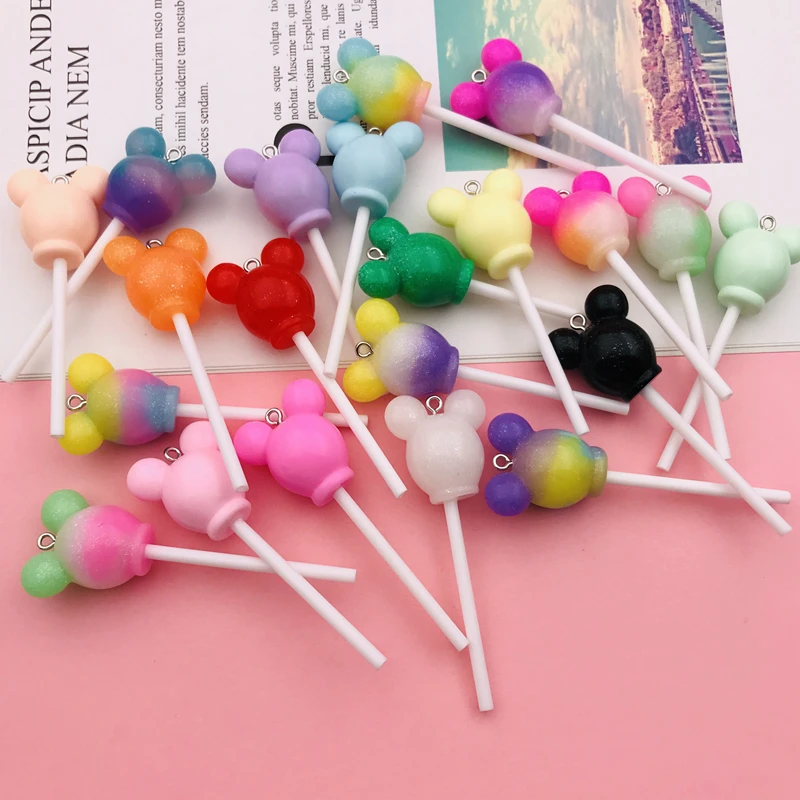 

10pcs Hot Selling Resin Cute Newest Colorful Mouse Lollipop Charm for Keychain, Earring, Scrapbooking, DIY Making, Necklace