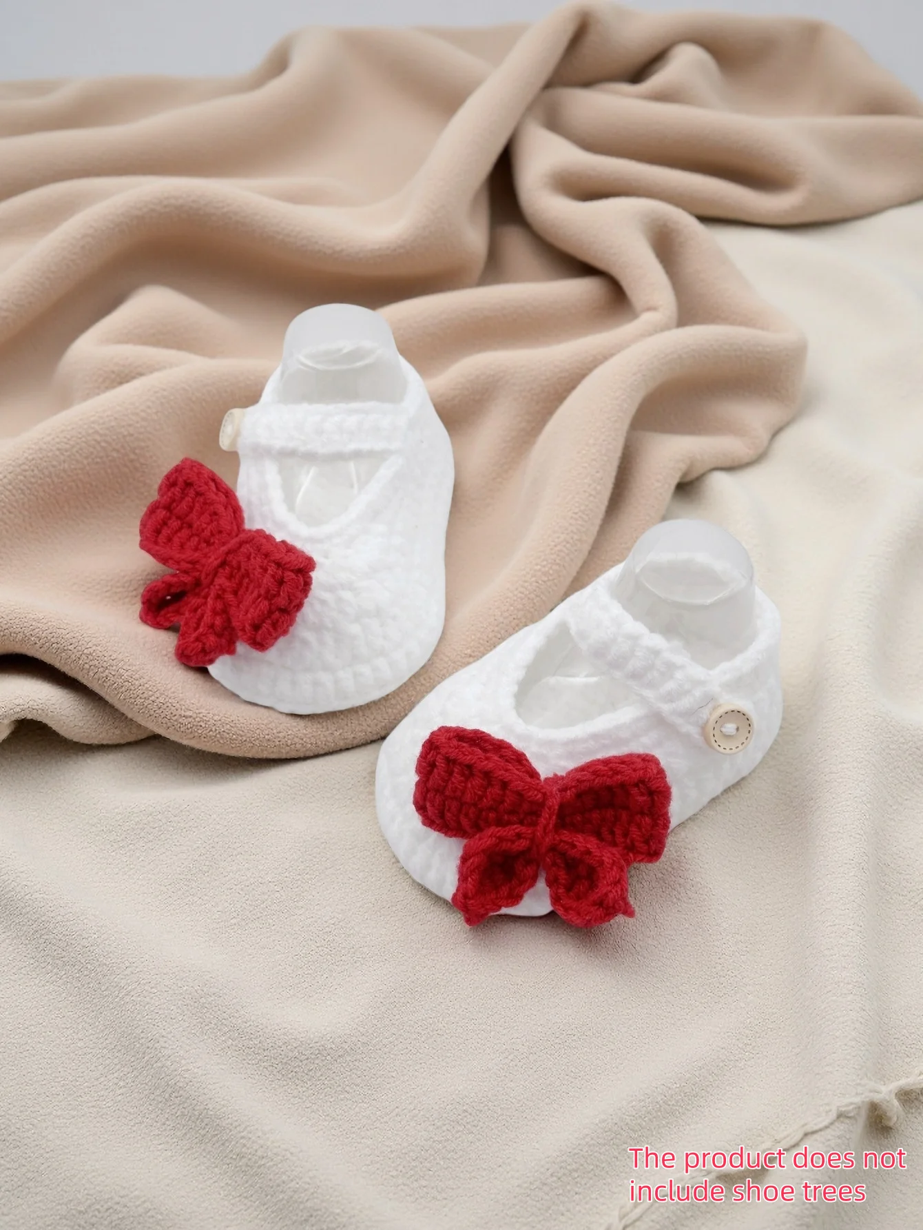 

1 Pair Cozy Baby Infant Booties with Red Bow, White Soft Crib Shoes, Indoor Footwear for Infants