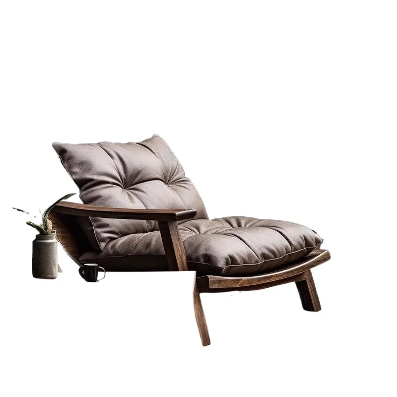 

Nordic solid wood leisure chair retro reception single sofa chair designer light luxury armrest log chair back