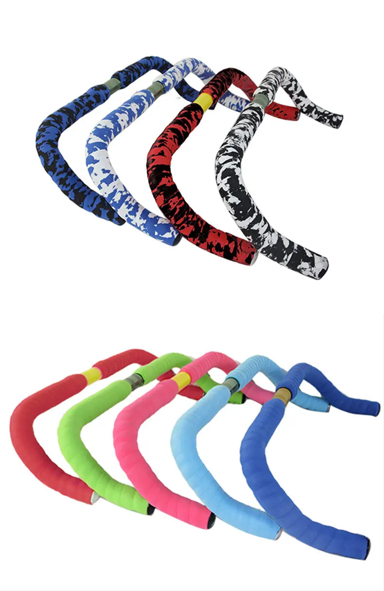Bicycle Handlebar Tape Camouflage Anti-Slip Damping Cycling Road Bike Handle Belt Wraps with Bar End Plugs Colorful Handlebars image 2