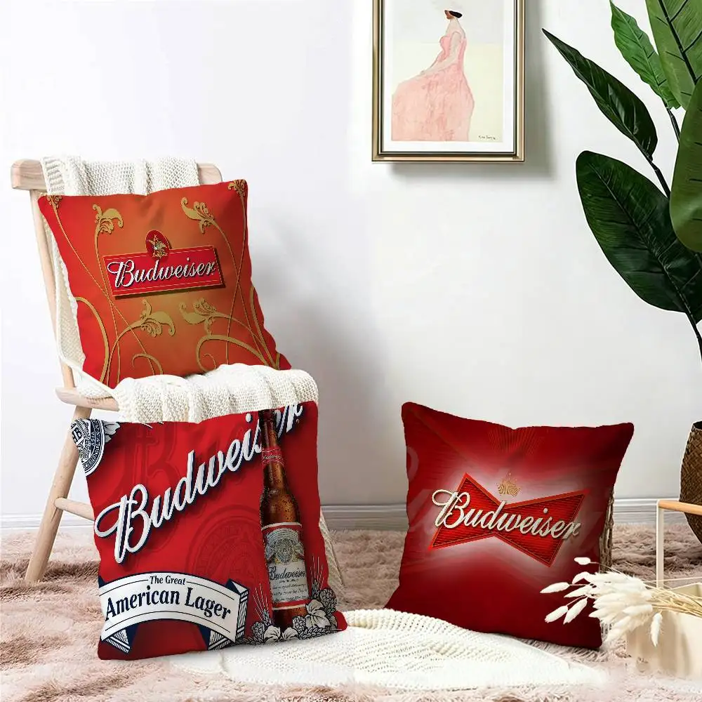 B-Budweiser B-Beer Cushion Cover Car Throw Pillow Case For Sofa Car Christmas Gift 40x40cm 45x45cm