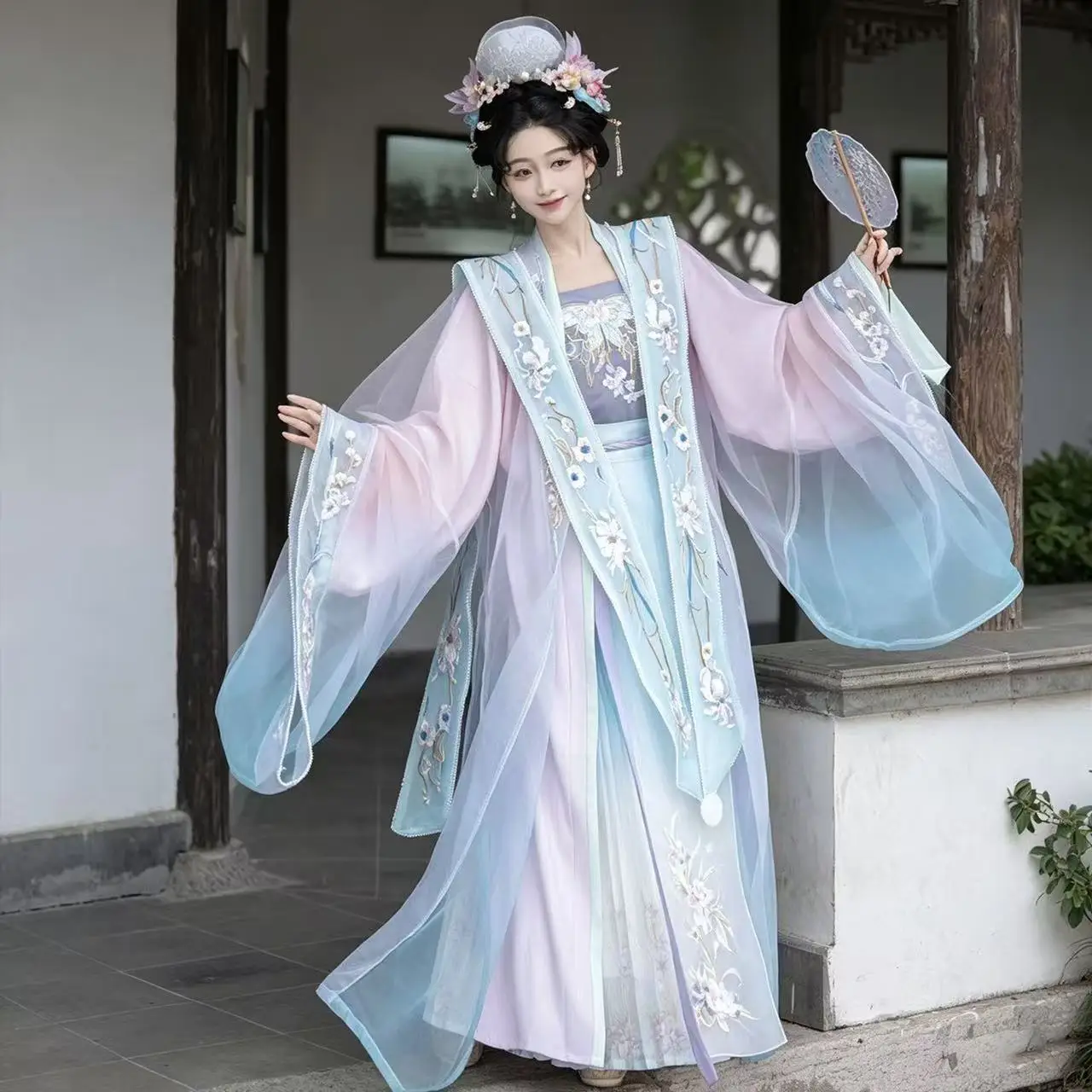

Elegant White Blue Woven Hanfu Women's Traditional Chinese Embroidered Clothing Vintage Beach Party Cosplay Costume Hanfu Female
