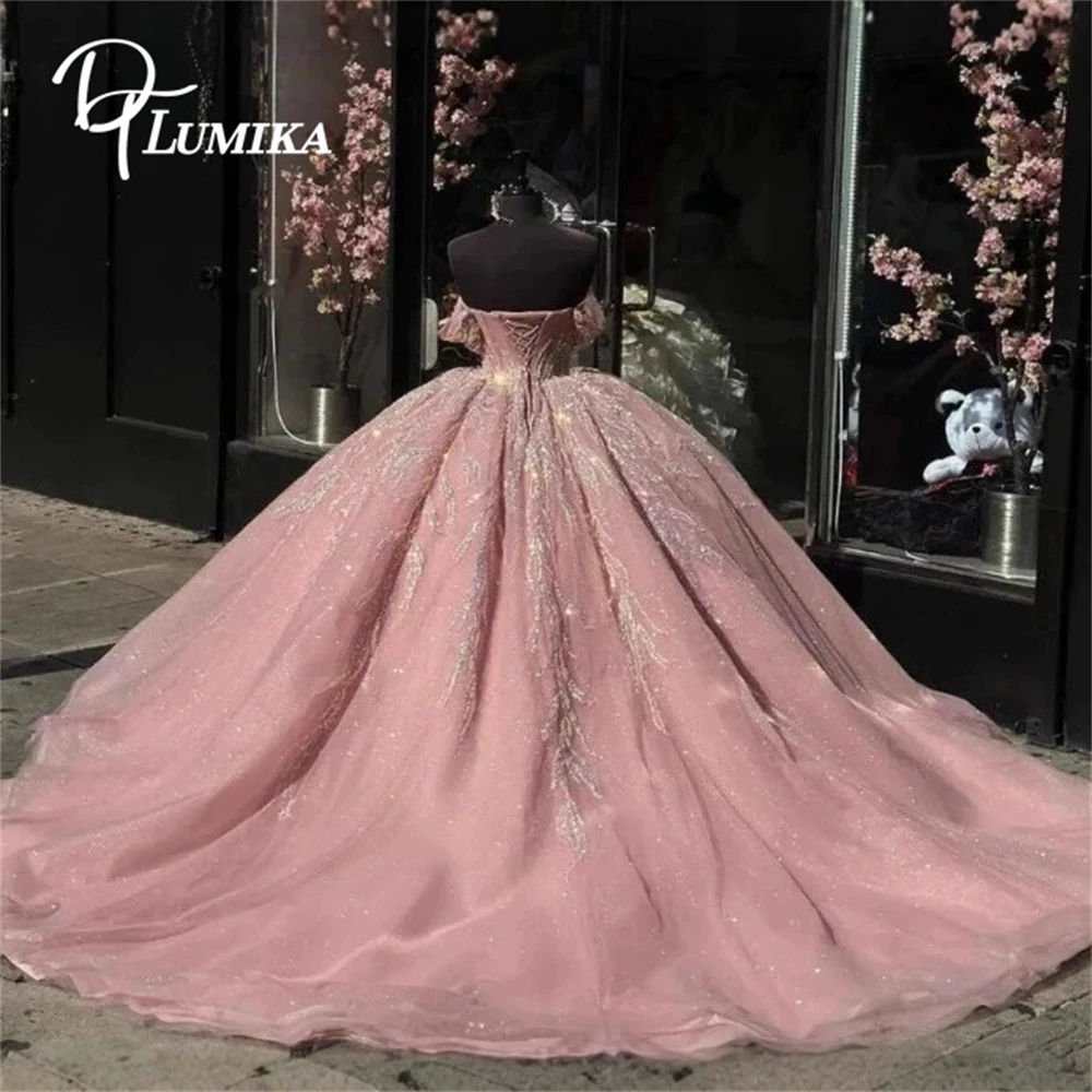 디티루미카 반짝이는 핑크색 여성용 킨세아녜라 드레스 2026 신상 프롬 파티 가운 스위트 15 드레스 맥시 이브닝 가운