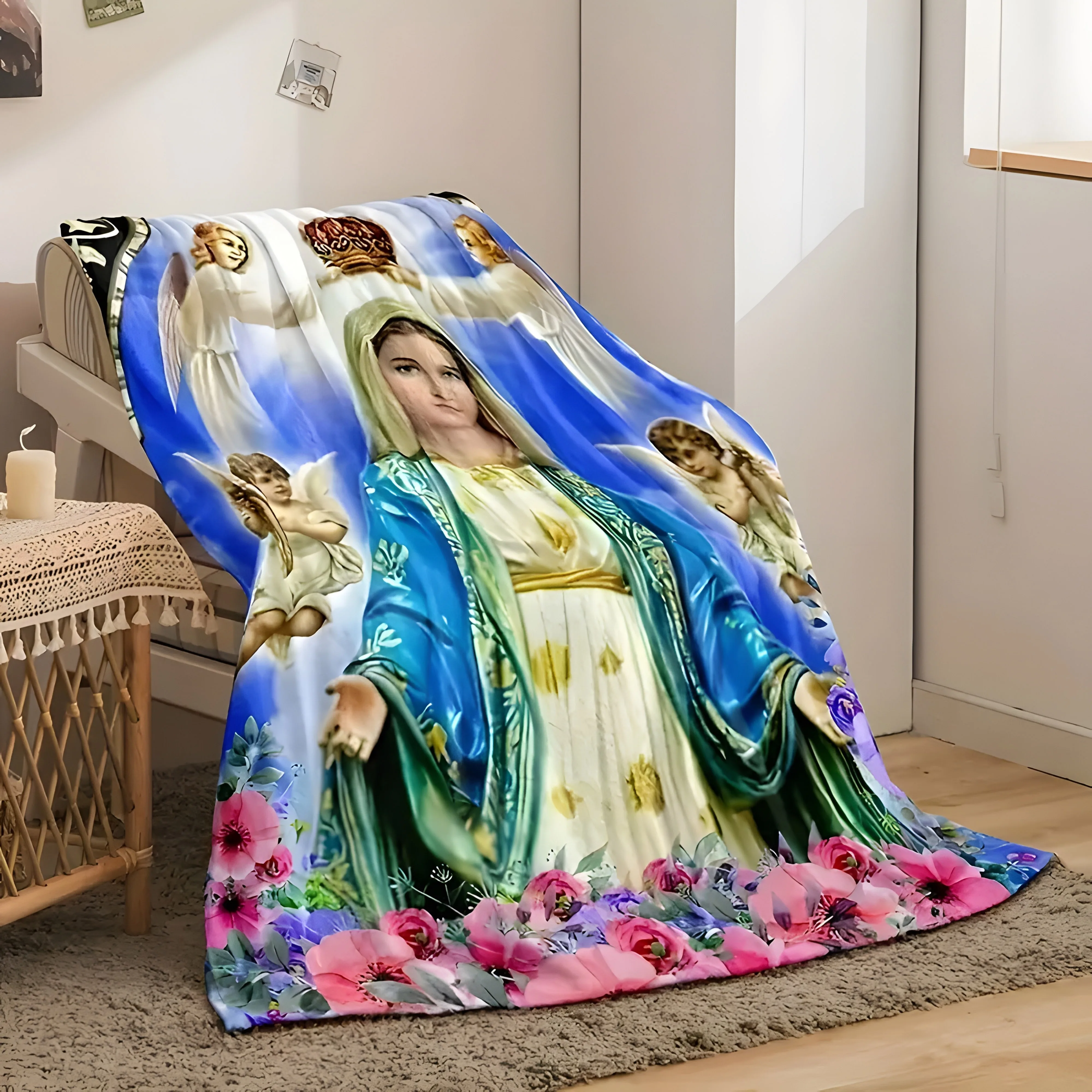 Soft Virgin Mary Flannel Blanket Perfect For Travel, Sofa, Bed, And Home Decor Ideal Birthday Or Holiday Gift For Boys, Girls