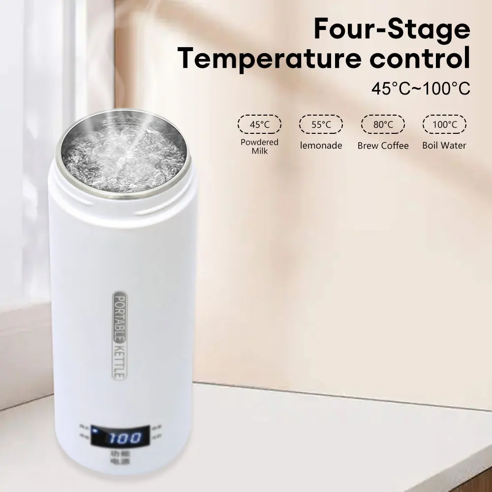 Portable Electric Warm Keep Kettle Temperature Preset Water Tea Coffee Heating Bottle with Temp LCD Display for Travel Sports