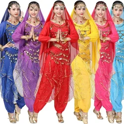 Adult Shiny Belly Dance Outfit Women Sequin Top+Pants Costume Set Lady Oriental Indian Dance Arabian Princess Clothes Outfit Set
