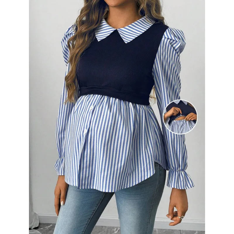 

Женская вязаная комбинированная рубашка E 76285 Весна 2026, не дающая усадку, с рукавами-крылышками, из других материалов, 100% модный стиль, прочее