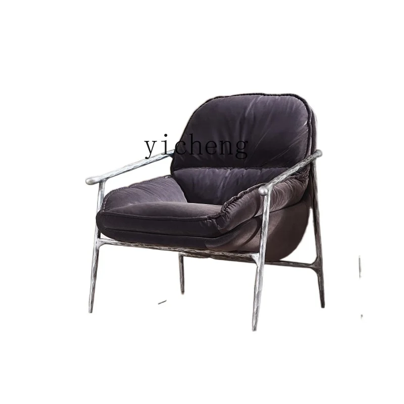 XL Hand-Forged Wrought Iron Single Sofa Recliner Retro Velvet Leisure Lounge Chair