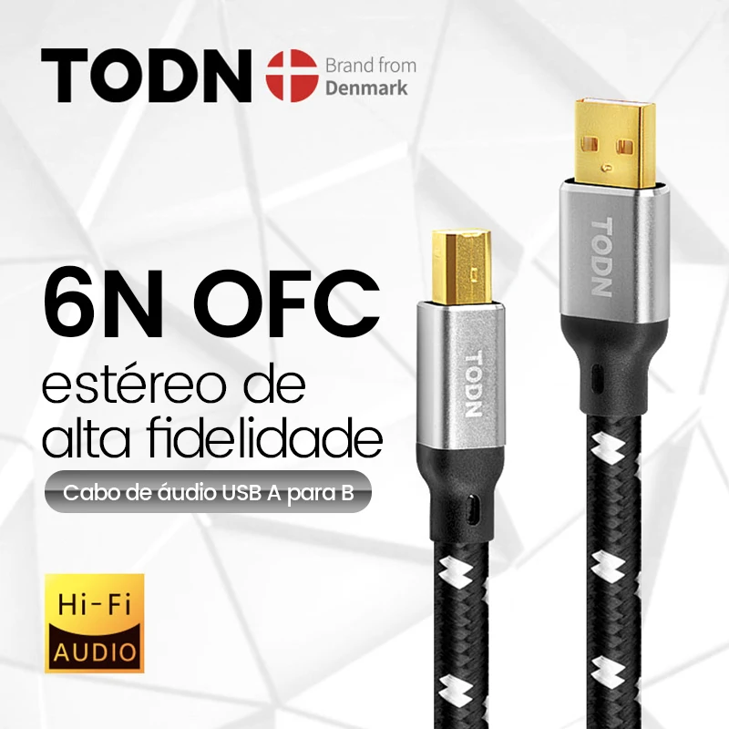 Todn alta qualidade cabo usb 6n ofc prata tipo a para tipo b de alta fidelidade dados cabo digital áudio para dac