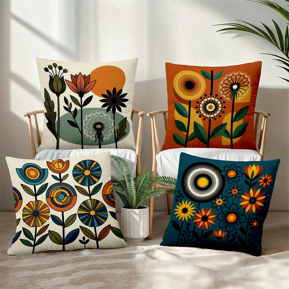 4pc Mid Century Modern Floral Throw Pillow Covers Set of 4  Boho Botanical Decorative Pillowcases for Couch Sofa Bed