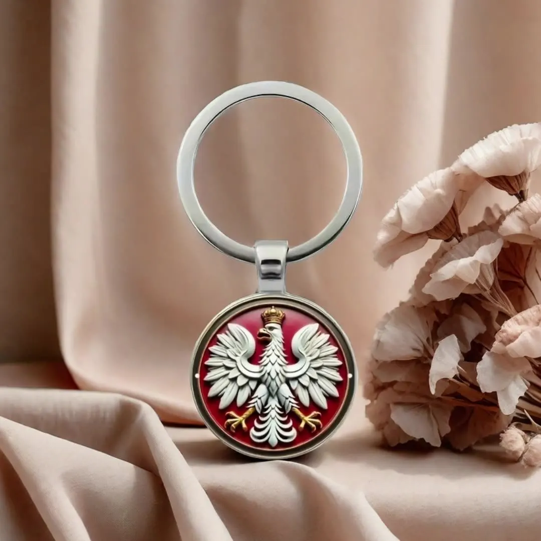 Polish keychain Glass Symbol Eagle Pendant Keychain Charms Key Chain Keyring Key Holder Jewelry Gift