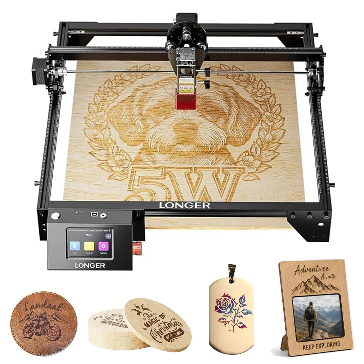LONGER 5W Laser Engraver & Cutter 400x400mm WiFi Touchscreen Desktop Laser Machine for Wood Acrylic Leather DIY Crafts Personalized Gifts LightBurn LaserGRBL